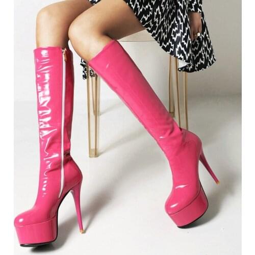 Sexy Stiletto Boots Women Boots Fashion Stone pattern Faux Leather Platform Super High Heel Knee High Boots Zipper Winter Shoes