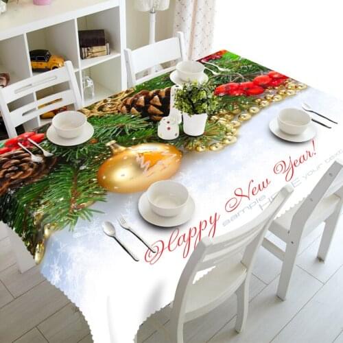 Christmas Bells Pattern Custom 3D Tablecloth Dustproof Thick Polyester Cotton Wedding Hotel Party Long Table Cloth Home Textile