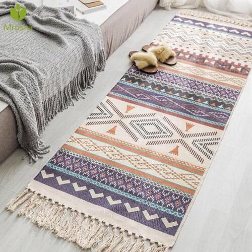 40 Hand Tassel Woven Cotton Linen Carpet Bedside Rug Geometric Floor Mat Long Rug Bedspread Tapestry Home Decoration