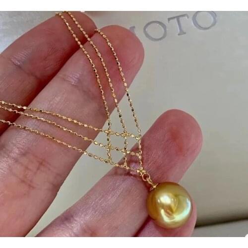 Fine Jewelry 18K Gold Natural Salt Sea Water Golden Pearl 12-13mm Pendants Necklaces for Women FIne Pearls Pendants