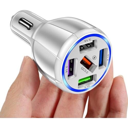 5 Ports USB Fast Charger Qc 3.0 15A MAX Output 3.1A Phone Power Adapter In Car with Led Light Display for Iphone Huawei Xiaomi