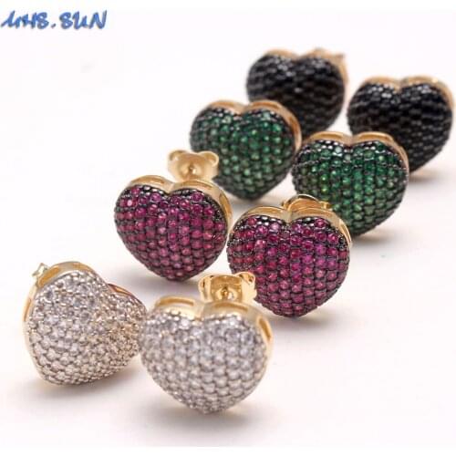MHS.SUN Women Zircon Heart Stud Earrings Gold Color Vintage Stud Earrings Luxury AAA CZ Ear Jewelry Fashion Heart Design 1Pair