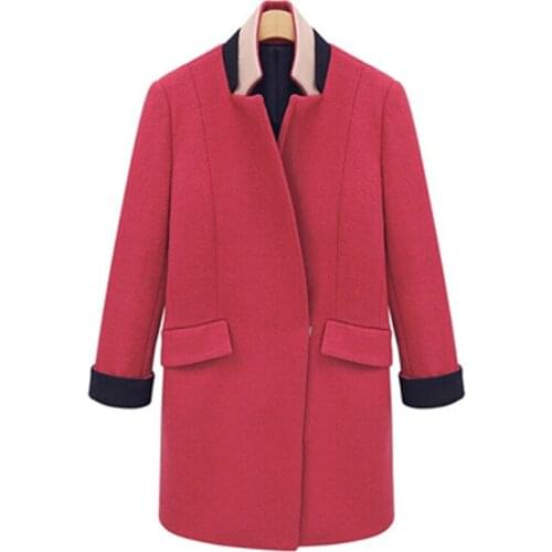 Savabien Women Wool Coat Solid Long Sleeve With Pocket Warm Woolen Coat Mandarin Collar Korean Female Wool Blend Overcoat Cocoon