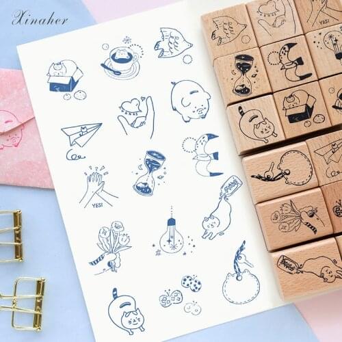 1set Vintage cute animal gestures decoration stamp wooden rubber stamps for scrapbooking stationery DIY craft standard stamp
