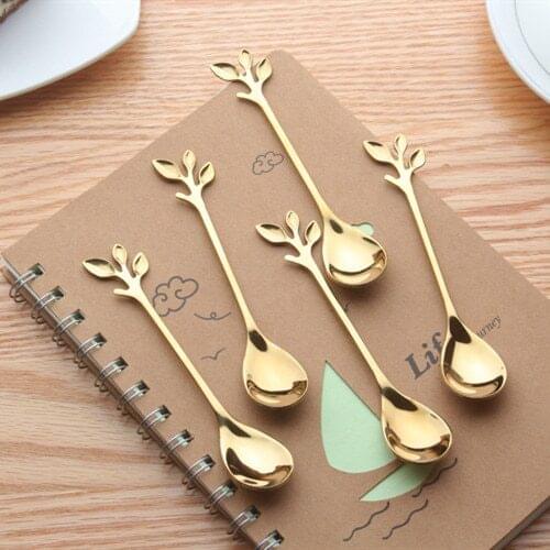 1pc New Stainless Steel Spoon Creative Branch Leaves Spoon Coffee Stirring Spoon Christmas Gift Kitchen Tableware Accessories