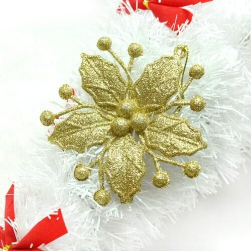 1 PC Gold powder flower Christmas tree decorations 10X10MM Plastic Xmas tree present adornments DIY party product accessories