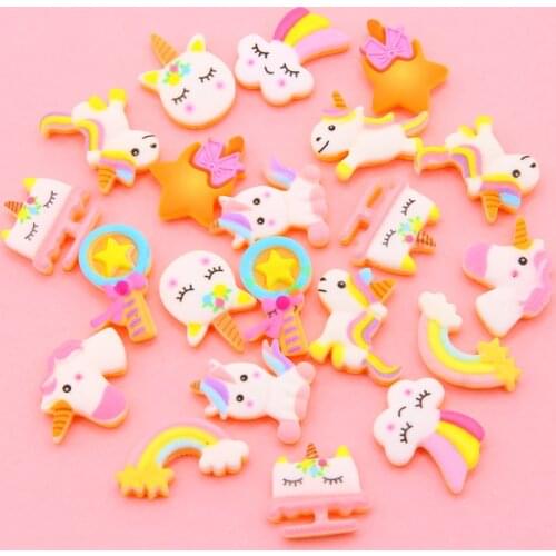 10pcs Lovely Resin Colorful Unicorn Flat Back Resin Cabochon Hair Embellishments Ornament Applique DIY Wedding Scrapbook Craft