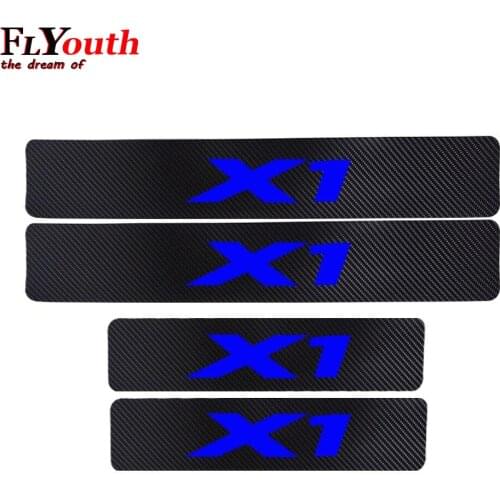 For BMW X1 Carbon Fiber Vinyl Sticker Door Sill Protector Car Door Sill Welcome Pedal Stickers Car Accessories 4Pcs
