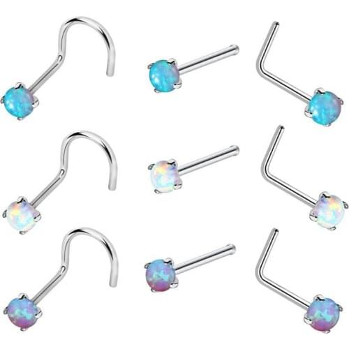 New Steel Opal Nose Screw Stud Ring Lip Bar Stud Tragus Orelha Helix Lip Cartilage Upper Lobe Earring Piercing Girls Jewelry