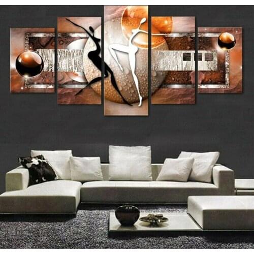 Abstract Art Couple Dancing 5 Panel Canvas Picture Print Wall Art Canvas Painting Wall Decor for Living Room Poster No Framed