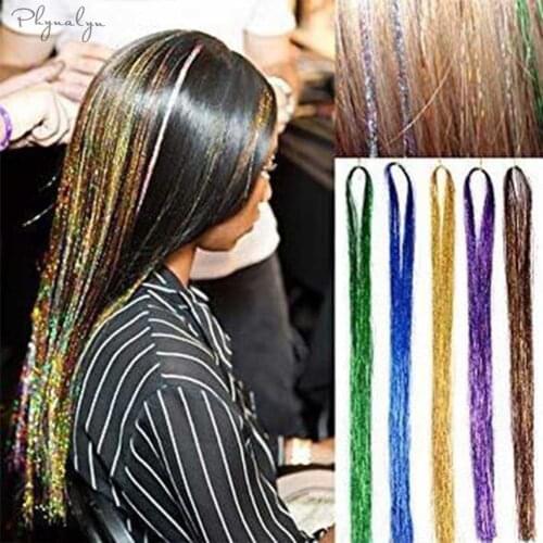 Bling Womens Hair Tinsel Glitter Fale Hair Strands Sparkle Synthetic Hair Extensions for Accessories High Temperature Fiber