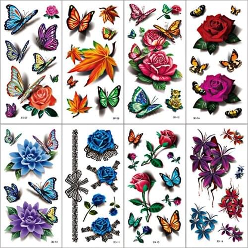 New Body Art Temporary Waterproof Tattoo Sticker For Women Watercolor Flower Rose Girls Tattoos Adults Kids Transfer Fake Tattoo