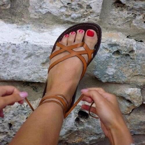 Comemore 2021 Women Flat Sandals Summer Sandal Cross Strap Gladiator Shoes Casual Female Lace-up Bandage Tied Sexy Shoes Woman