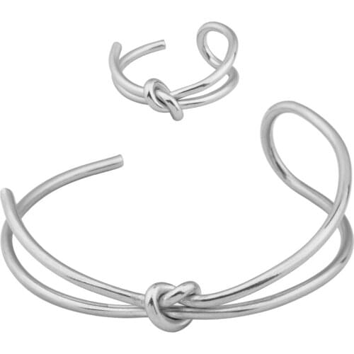 Knot Stainless Steel Bracelets For Women Charms Adjustable Bangle Cufflink DIY Jewelry Making Findings Ring Set Platinum Colour