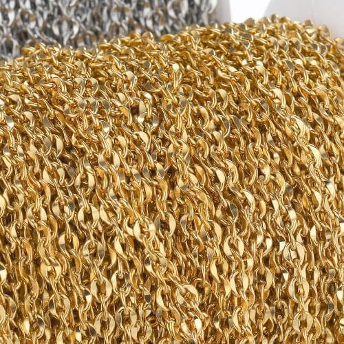 1 Meter 4.5mm Width Stainless Steel Gold Rolo Cable Chains Flat Wire Lip Chain for Bracelet Necklace Jewelry Making DIY Handmade
