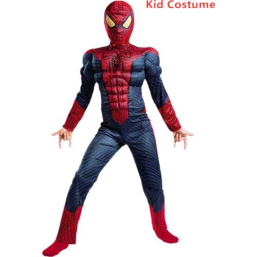 Kids Spider Boy Cosplay CostumeThe Avenger Superhero Muscle Costume Halloween & Christmas Spree Game Gloves/shield Props