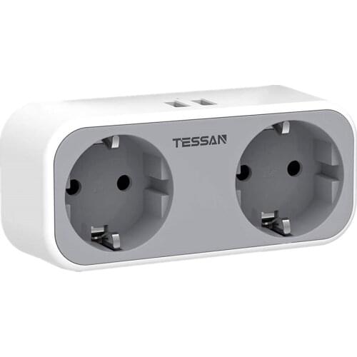 TESSAN EU Plug Sockets Travel Power Strip with 2 USB Ports 2 Outlets Wall Socket Charge Adapter Type E/F for Smartphone, Laptop