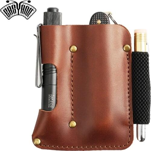 EASYANT Leather Sheath EDC Pocket Organizer Hollow Sleeve Tool Pouch for Flashlight