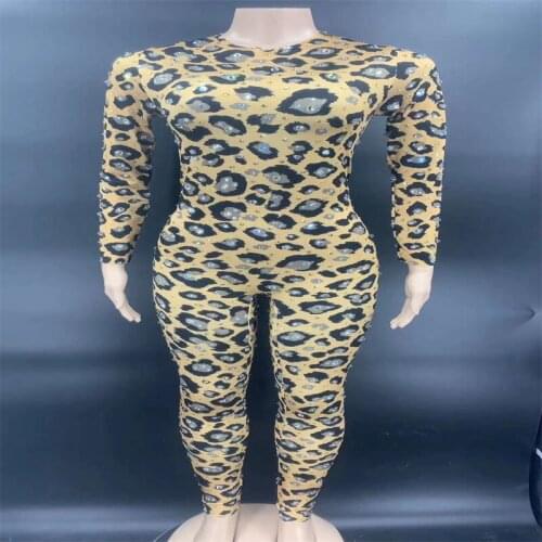 H178 Party Jumpsuit Nightclub Pole-Dancer Singer Elastic Stretched Model Diamond Performance Fashion Long Sleeves Show Stage