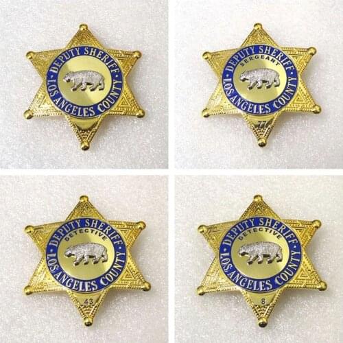 Halloween Cosplay US Copper LASD Los Angeles Deputy Sheriff County Detective Sergeant Movie Prop Pin Bear Badge Brooch