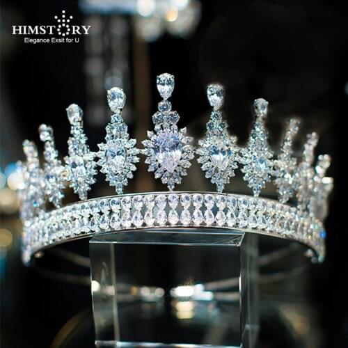 HIMSTORY Wedding Bridal Tiaras And Crowns AAA CZ Lady Engagement Party Copper Zircon Wedding Hair Jewelry Headband