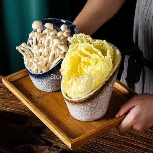 Vegetable Barrel Ceramic Hot Pot Tableware Bowl Chicken Skewers Commercial Restaurant Sauce Bowl Dipping Oblique Spice Bowl