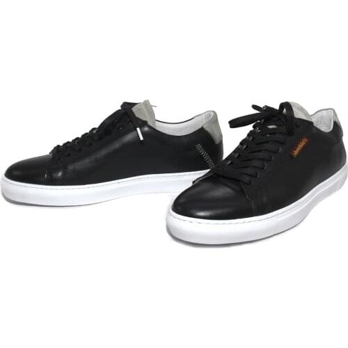 Handmade Classic Black Sneakers with Black Aniline Leather, Full Leather Insoles, Lightweight Soles, Mens Sport Tennis Shoes