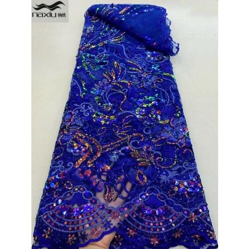 Madison African Sequins Lace Fabric 2021 High Quality French Nigerian Tulle Lace Fabrics 5 Yards For Wedding Party Dress