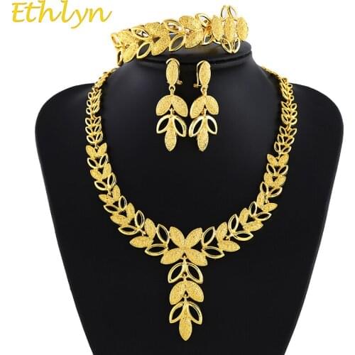 Ethlyn Leaves Shape Gold Color Bridal Jewelry Sets Romantic Women Gifts Party Charm Accessories New Trendy Jewelry S180
