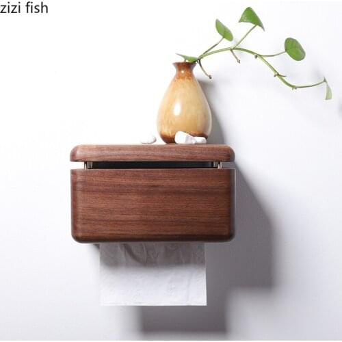 Toilet Wall Mounted Walnut Tissue Box Pendant Shelf Removable Roll Paper Napkin Container Bathroom Sink Tissue Box Pendant Decor