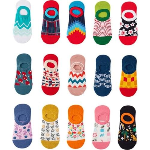 Summer Funny Cotton Happy Invisible Boat No Show Socks Non-slip Women Men Short Low Sock Slippers Silicone Socks Size EU 36-44
