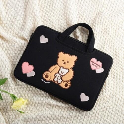 New 13inch Black Thick Laptop Sleeve For Computer Cover Cute Bear Ipad Air Protective Pouch 11inch 15inch Tablet Case