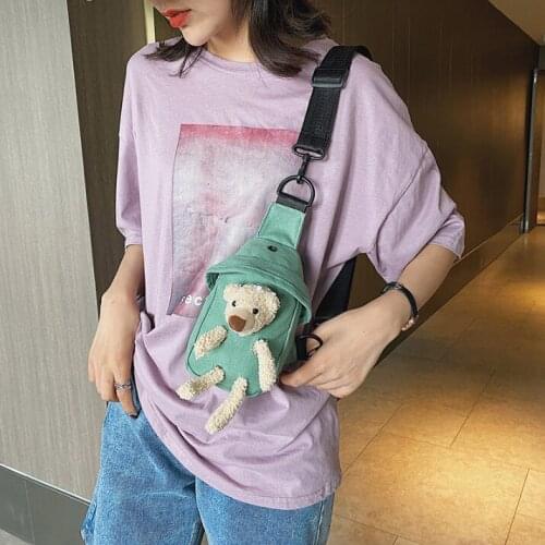 2021 New Cute Bear Bag Female Cartoon Doll Chest Bag Girl Shopping With The Same Summer Diagonal Waist Bag Green