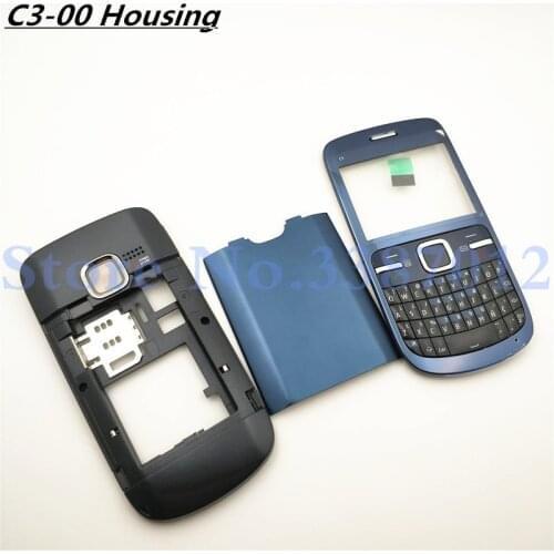 Full Housing For Nokia C3-00 Back Case Battery Cover Front+Middle Frame Keypad Replacement Part+Logo