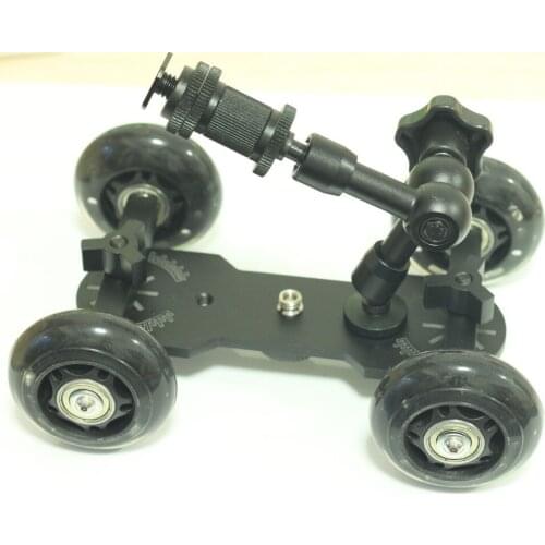 7 inch Articulating Magic Arm + DSLR Skater Wheel Camera Truck Top Dolly Kit