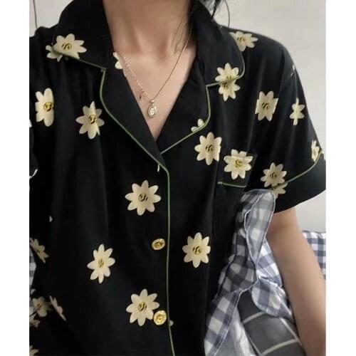 QWEEK Sunflower Print Pajamas Womens Home Clothes Suits with Shorts Pijamas 2021 Summer Teen Gilrs Home Clothes Pyjamas Loose