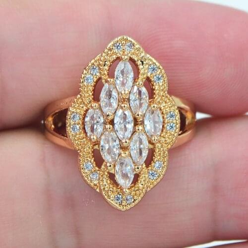 Romantic Women Gold Color AAA+ Cubic Zirconia Clear CZ Love Wedding Bands Ring Jewelry