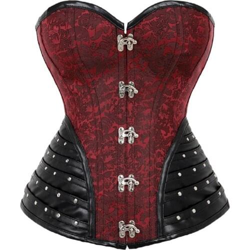 Sexy Women Red Overbust Spiral Steel Boned Corset Top Steampunk Gothic Clothes Lingerie Waist Trainer Slimming Clothing Corselet