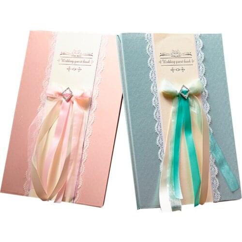 Wedding Decoration Guest Book Pink Light Blue Color Wedding Favors Lace Flower Registered Book GB02