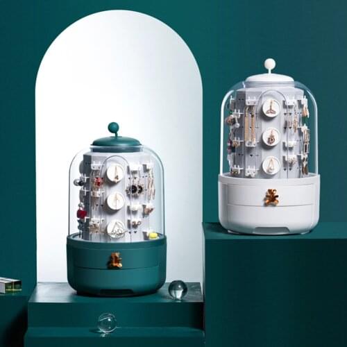 360 Rotating Jewelry Box Cosmetic Storage Box Transparent Makeup Organizer Earrings Desktop Organizer For Necklace Dropshipping