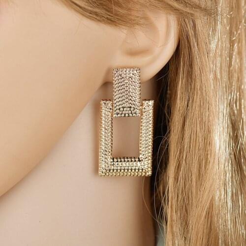 YADA exaggeration geometric Square Earring Punk Crystal Statement Big Earring gold color For Women men Jewelry Earrings ER200149