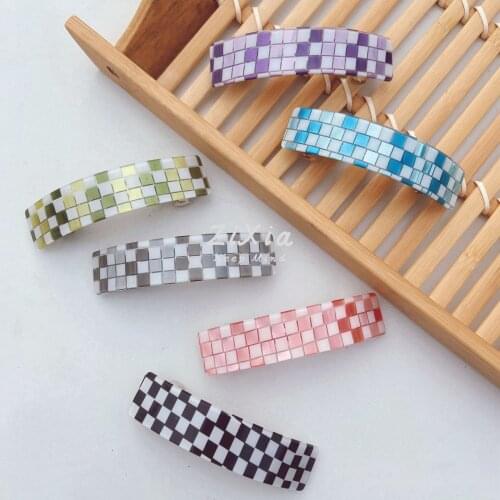 Barrette Hair Clips for Girls Hair Accessories Checkerboard Acrylic Hairpin Geometric Simple Ponytail Spring One Word Top Clip