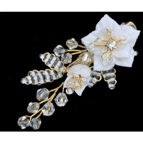 3 Colors Porcelain Flower Hair Pins Comb Bridal Crystal Rhinestone Hair Clip Wedding Hair Accessories Jewelry RE3725