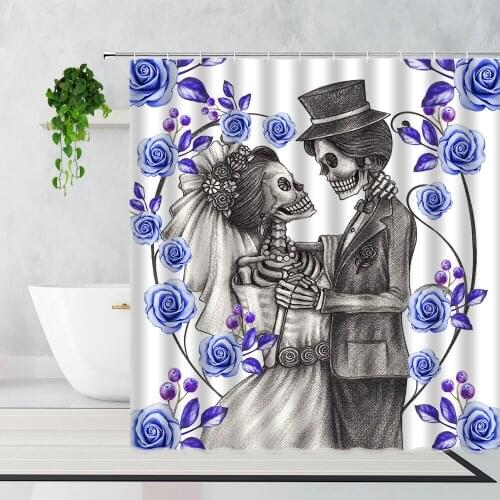 Skull Shower Curtain Bride Wedding Love Wedding Theme Bathroom Waterproof Bath Curtains Wall Decoration Bathtub Screen With Hook