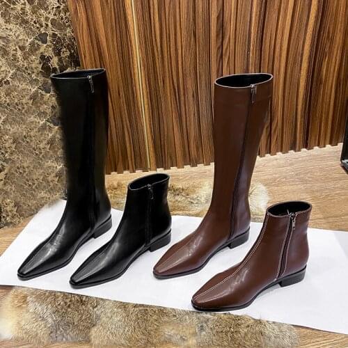 Plus Size 35-43 pointed toe riding boots women chunky heels long tube chelsea botas zip slim knee-high knight bottes femme 2021