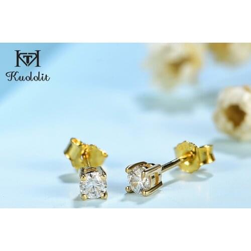 Kuololit Real moissanite Gemstone Stud Earrings for Women Solid 925 Sterling Silver White Black Green Moissanite Solitaire stone