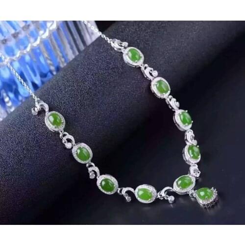 Natural green jasper Necklace natural jade Pendant Necklace S925 silver trendy Luxury Elegant angle hook women party Jewelry
