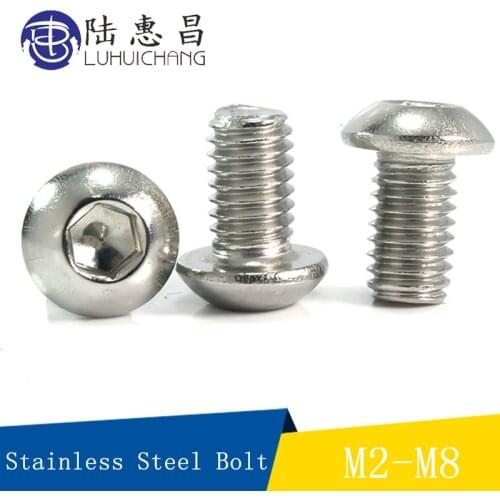 10/50pcs M2 M2.5 M3 M4 M5 M6 M8 304 Stainless Steel Hexagon Hex Socket Button Head Screw Bolts Round Head Screw Standoff ISO7380