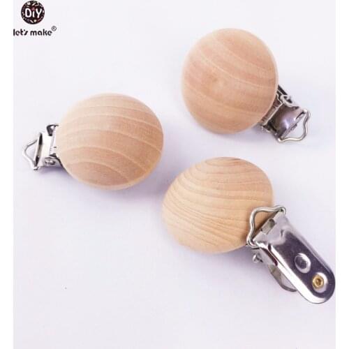 Lets make wooden 10pc pacifier maple metal clips holder round teether baby pacifier wooden teething dummy clips baby teether