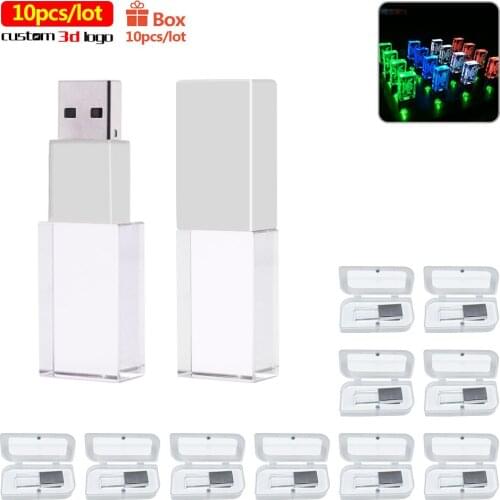 10pcs/lot Crystal 3D Logo USB Flash Drive 4gb 8gb 16gb 128gb New arrival Pendrive 32gb 64gb USB2.0 Flash USB Disk memory stick